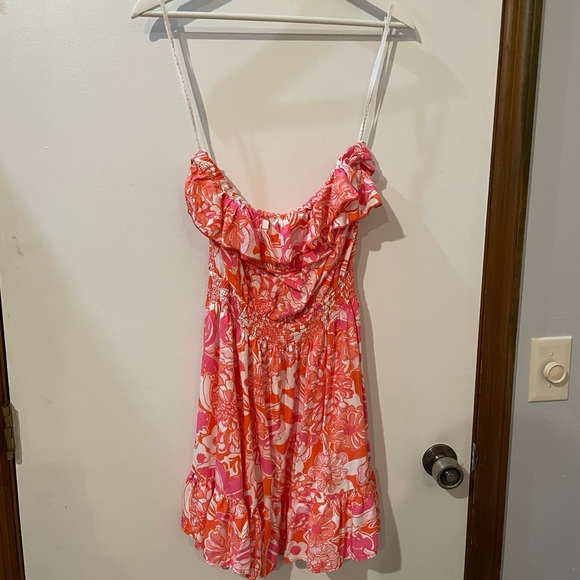 Lilly Pulitzer Floral Pink and Orange strapless  Dress size large - Picture 6 of 6